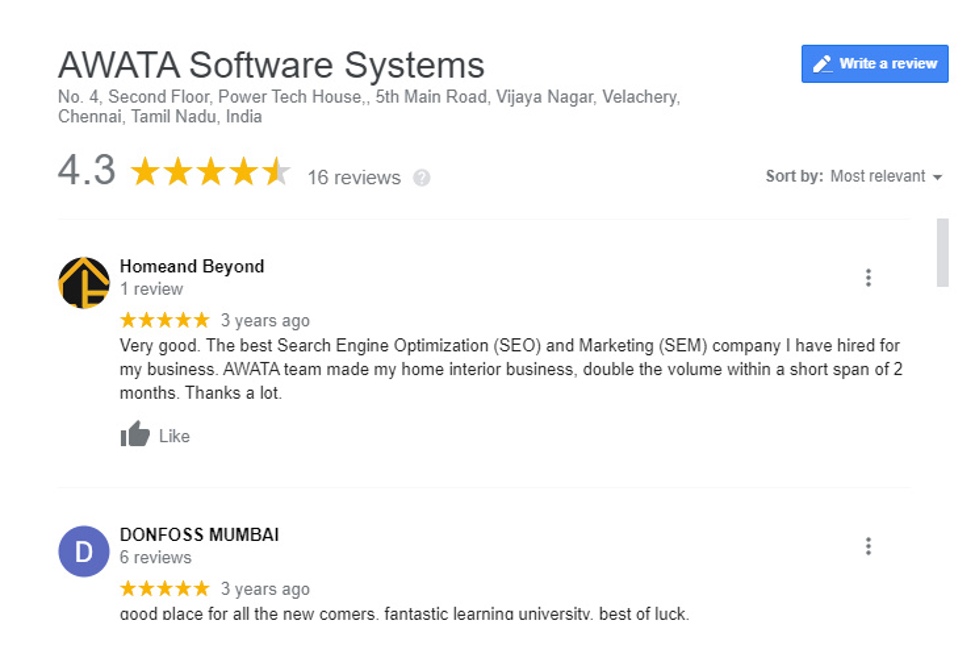 Google Review - AWARA software systems